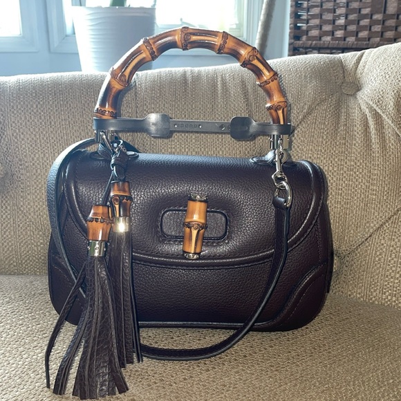 New Gucci bamboo leather top handle bag - Picture 1 of 13